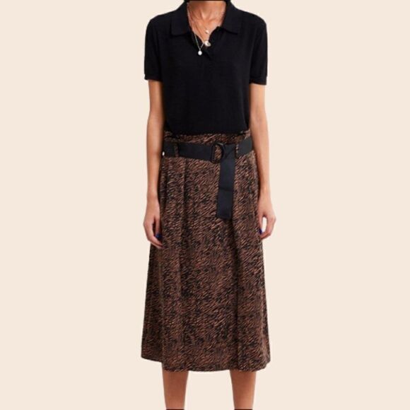 Zara Animal Print Midi Skirt with Thigh Split (No Belt) Size XS - Picture 1 of 11